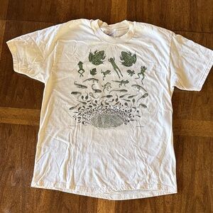 White Short Sleeve Graphic Tee with Green Frog Design
